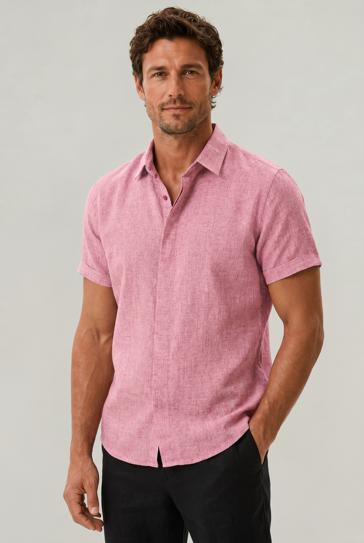 Kaven Cotton Linen Shirt - Pink
