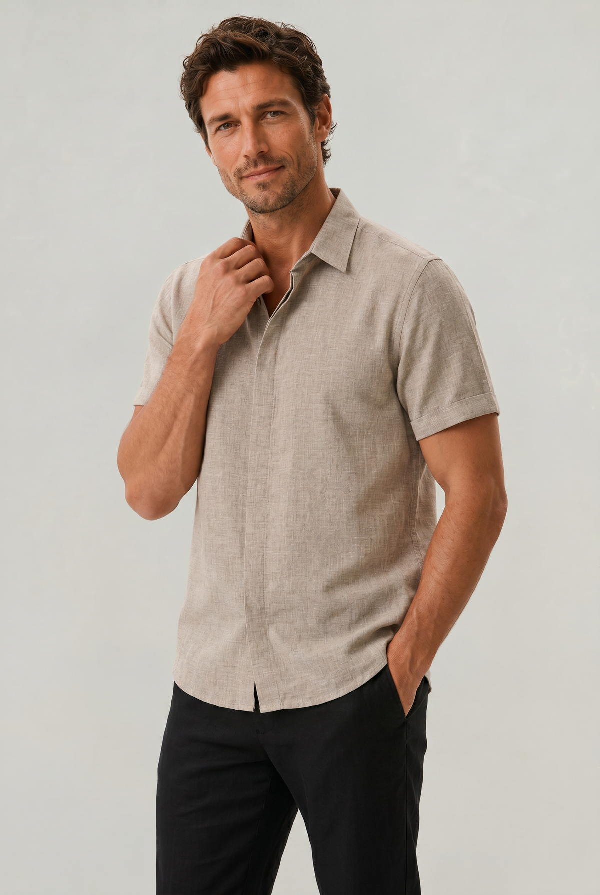 Kaven Cotton Linen Shirt - Khaki