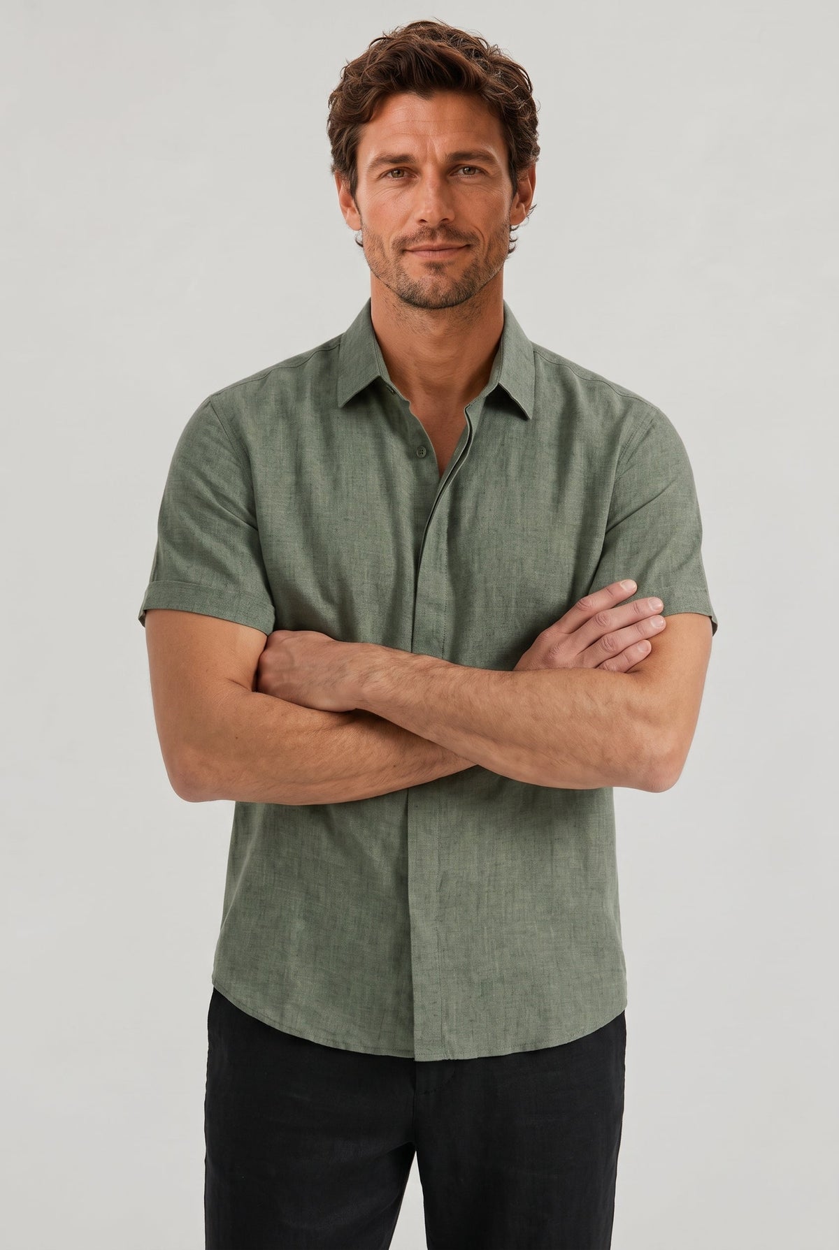 Kaven Cotton Linen Shirt - Army Green