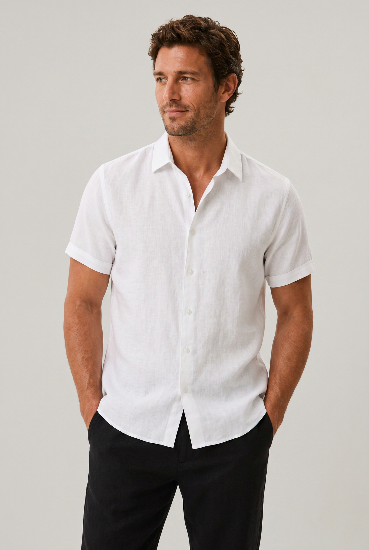 Kaven Cotton Linen Shirt - White