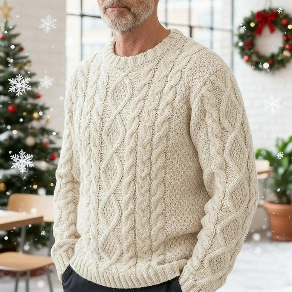 Kaven - Men's Aran Cable Knit Jumper Crew Neck Heavyweight