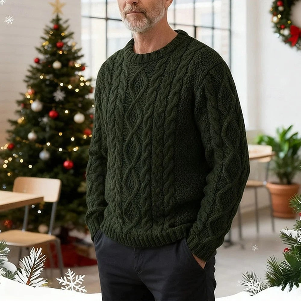Kaven - Men's Aran Cable Knit Jumper Crew Neck Heavyweight