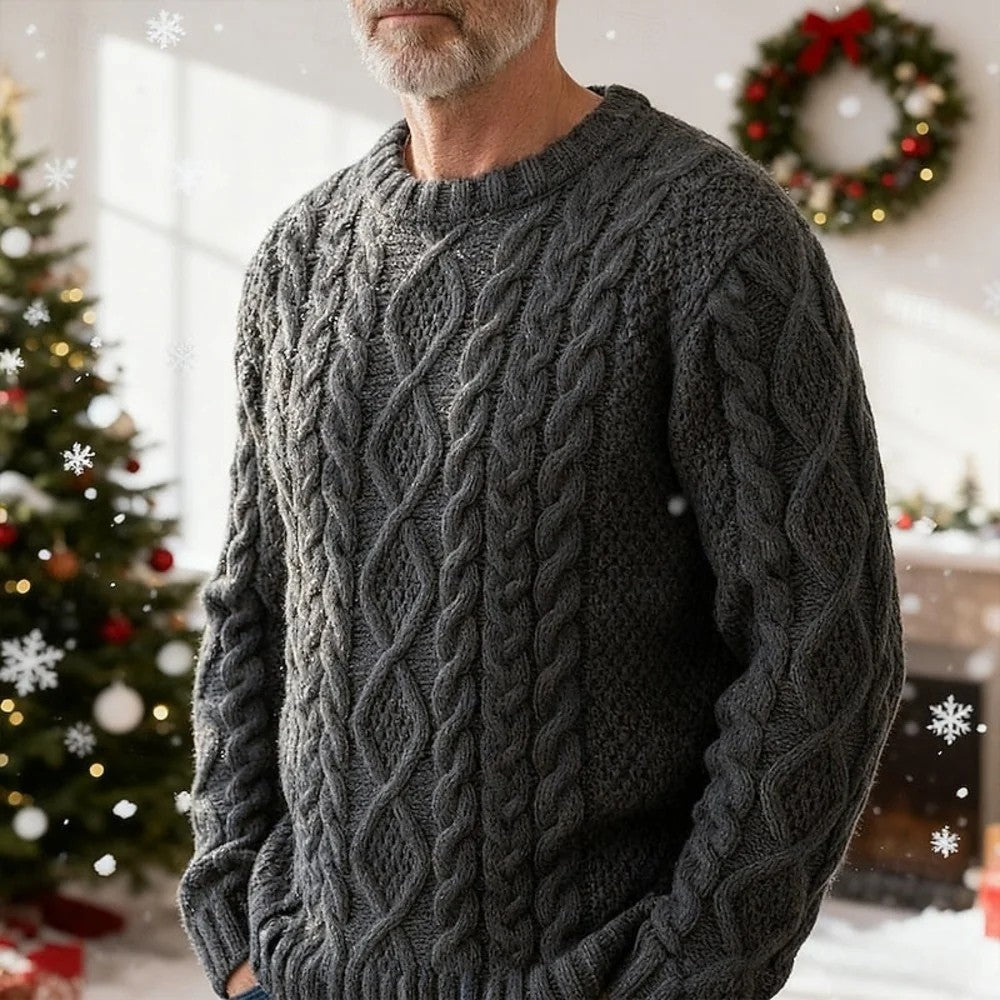 Kaven - Men's Aran Cable Knit Jumper Crew Neck Heavyweight