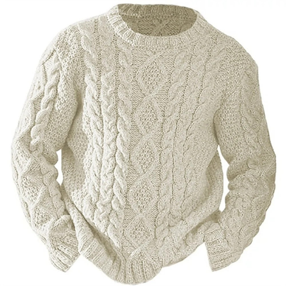 Kaven - Men's Aran Cable Knit Jumper Crew Neck Heavyweight