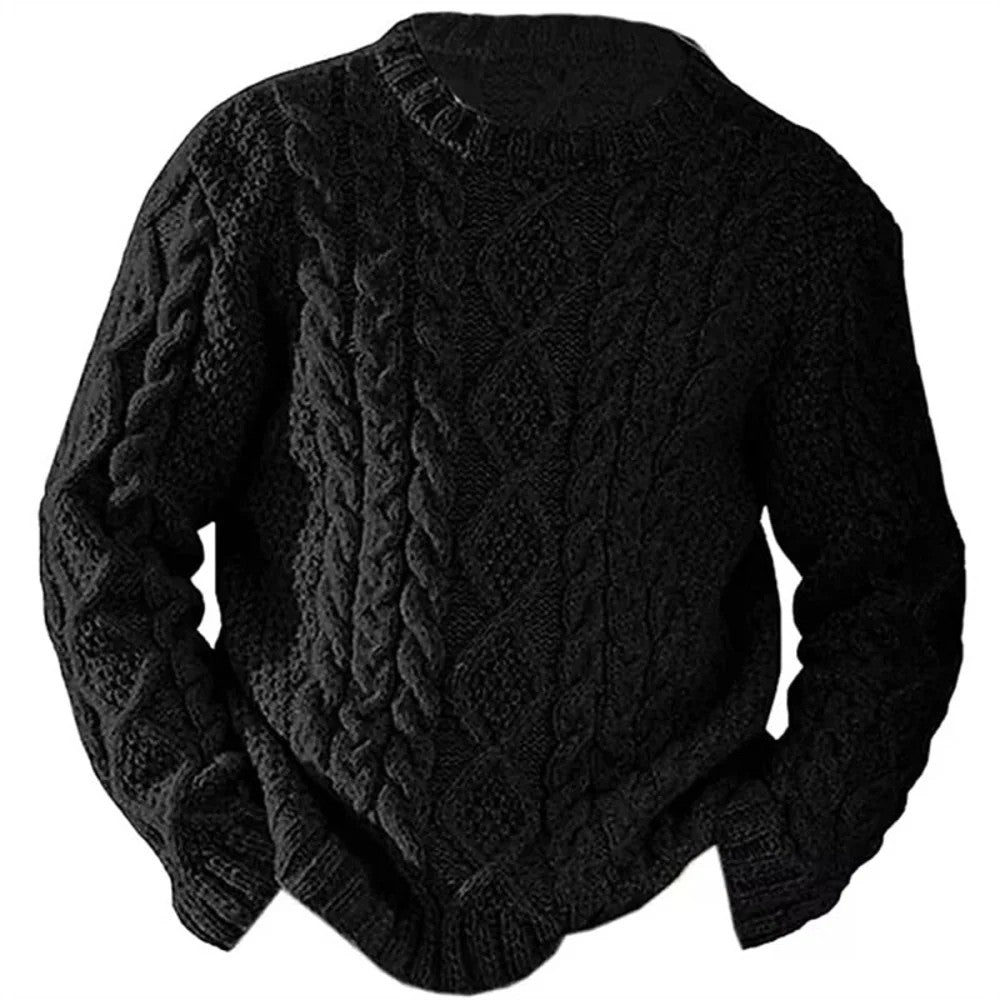 Kaven - Men's Aran Cable Knit Jumper Crew Neck Heavyweight