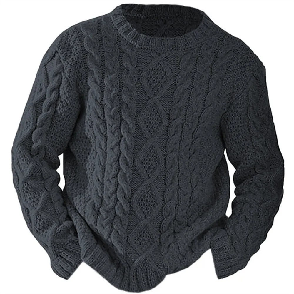 Kaven - Men's Aran Cable Knit Jumper Crew Neck Heavyweight