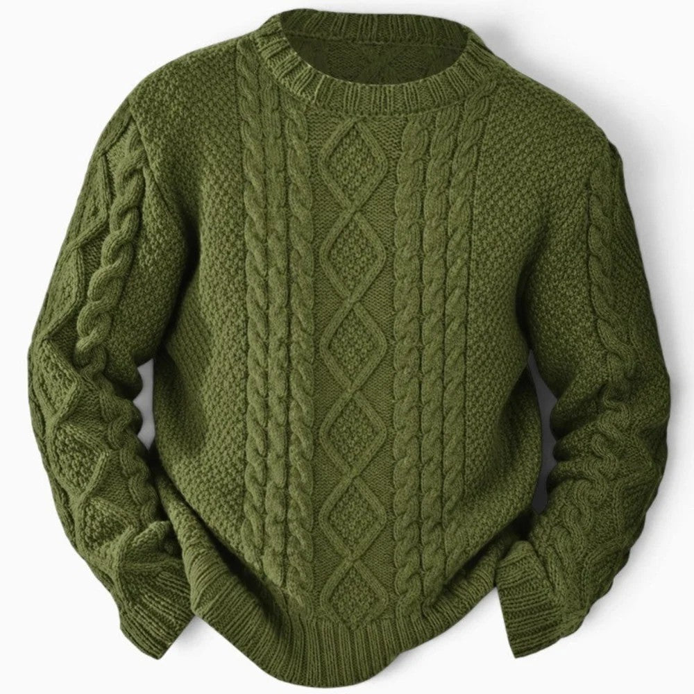 Kaven - Men's Aran Cable Knit Jumper Crew Neck Heavyweight