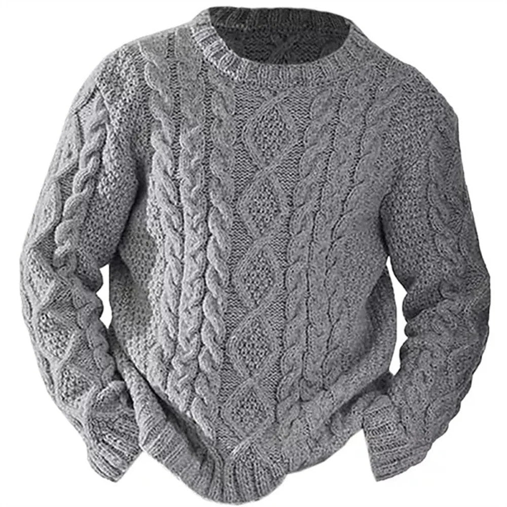 Kaven - Men's Aran Cable Knit Jumper Crew Neck Heavyweight