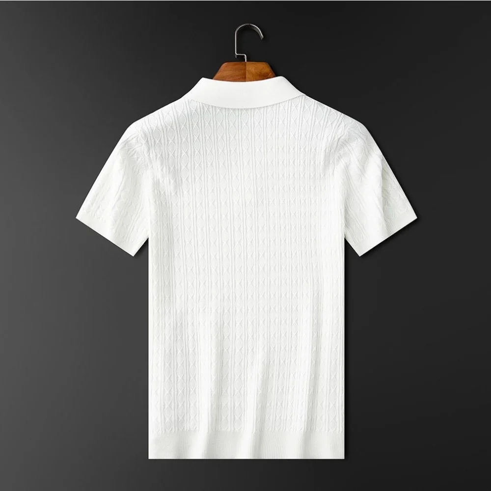 Kaven - Men's Cable Knit Polo Shirt Short Sleeve Three-Button