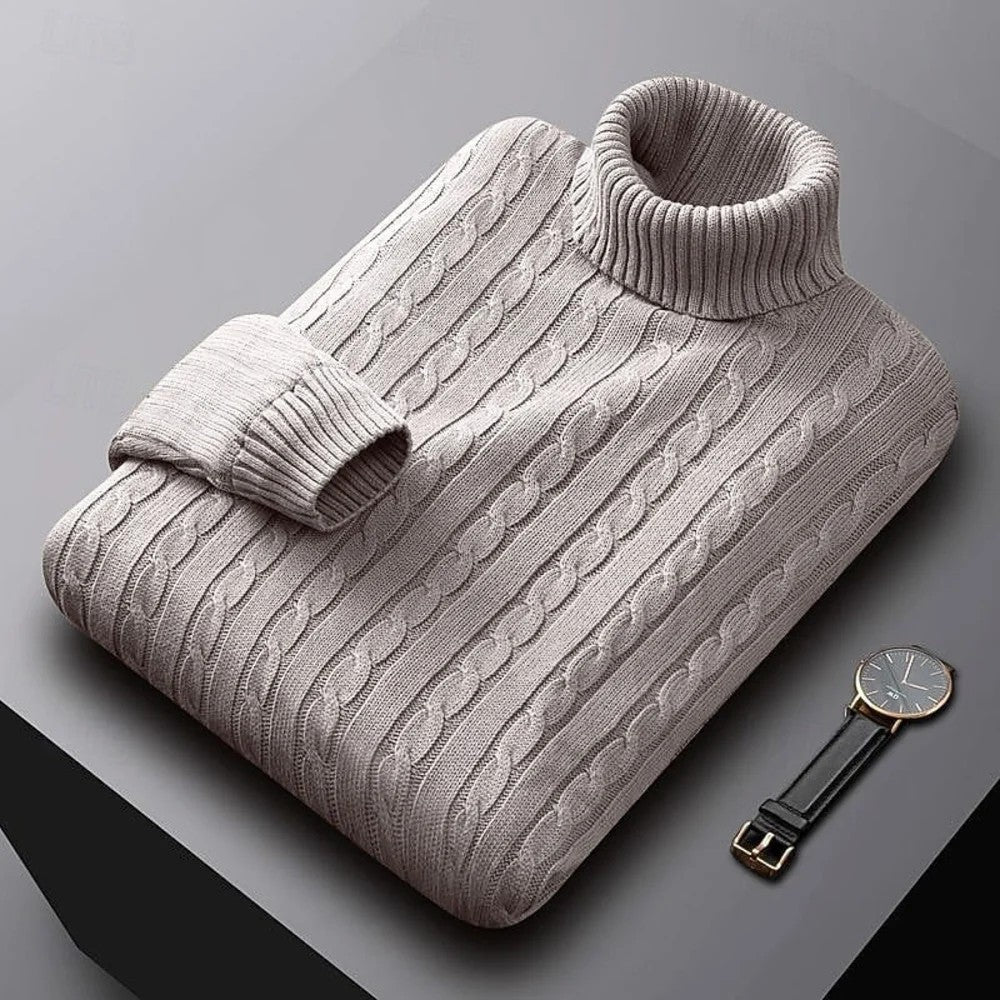 Kaven - Men's Cable Knit Turtleneck Jumper Fold-Over Neck