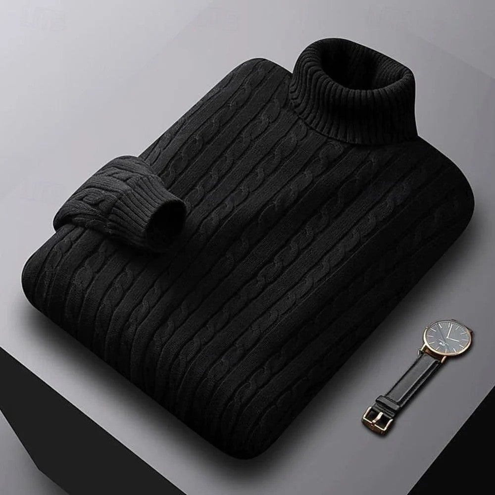 Kaven - Men's Cable Knit Turtleneck Jumper Fold-Over Neck