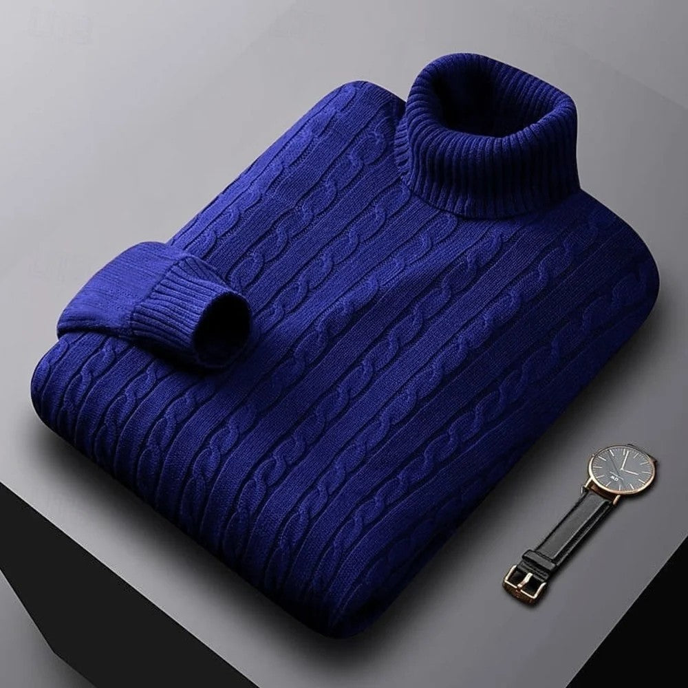 Kaven - Men's Cable Knit Turtleneck Jumper Fold-Over Neck