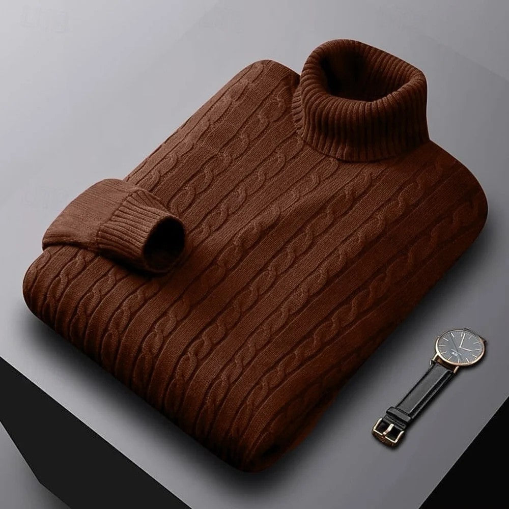 Kaven - Men's Cable Knit Turtleneck Jumper Fold-Over Neck
