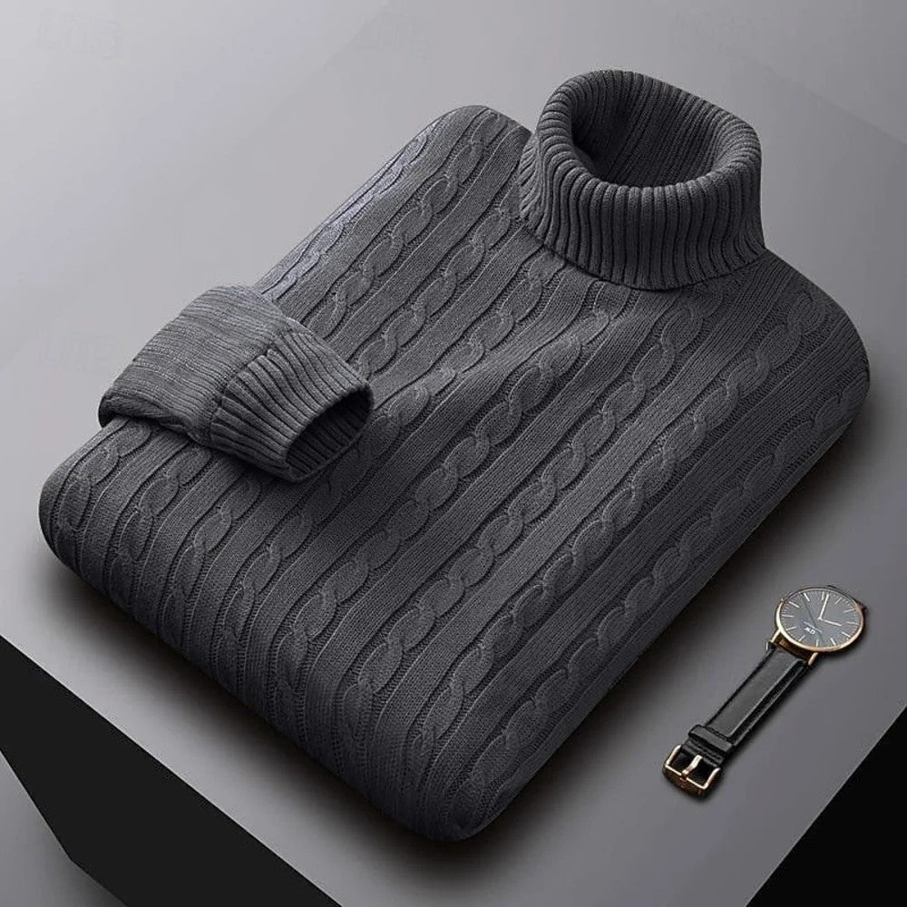 Kaven - Men's Cable Knit Turtleneck Jumper Fold-Over Neck