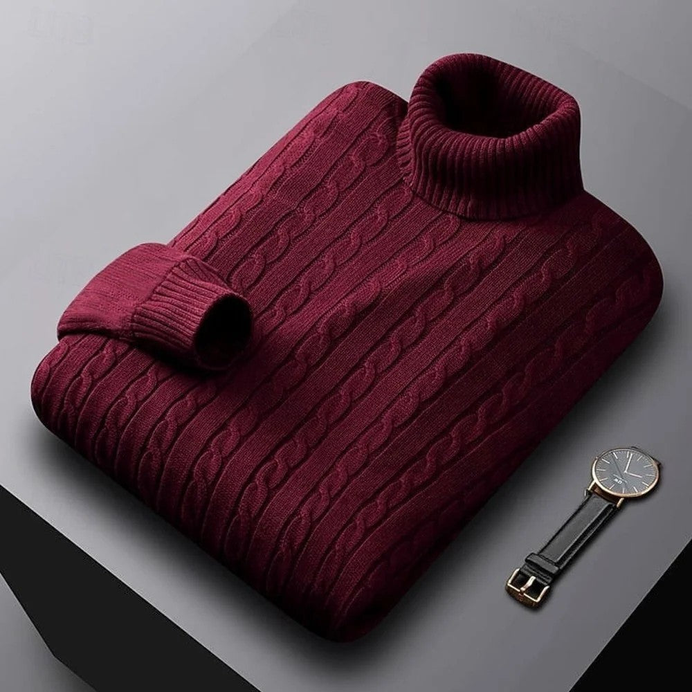 Kaven - Men's Cable Knit Turtleneck Jumper Fold-Over Neck