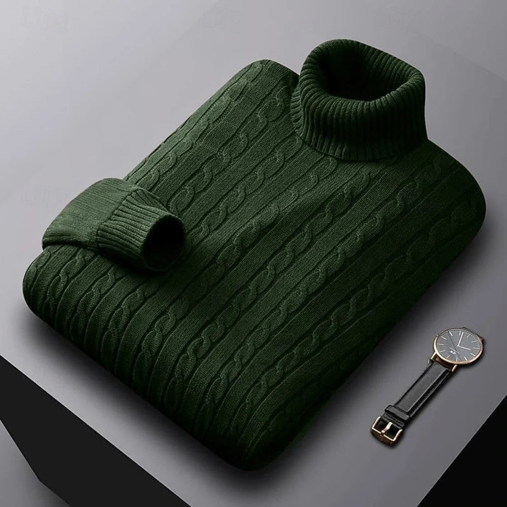 Kaven - Men's Cable Knit Turtleneck Jumper Fold-Over Neck