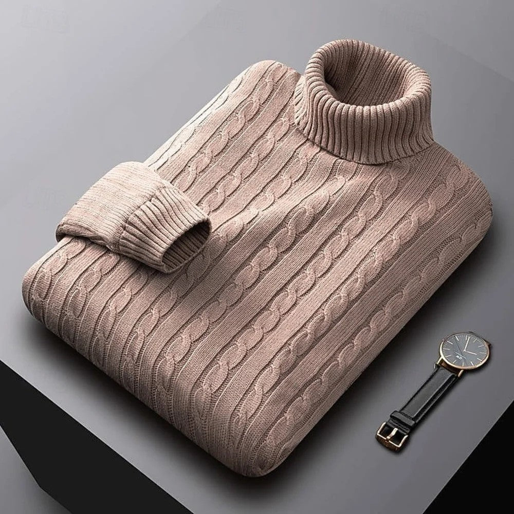 Kaven - Men's Cable Knit Turtleneck Jumper Fold-Over Neck