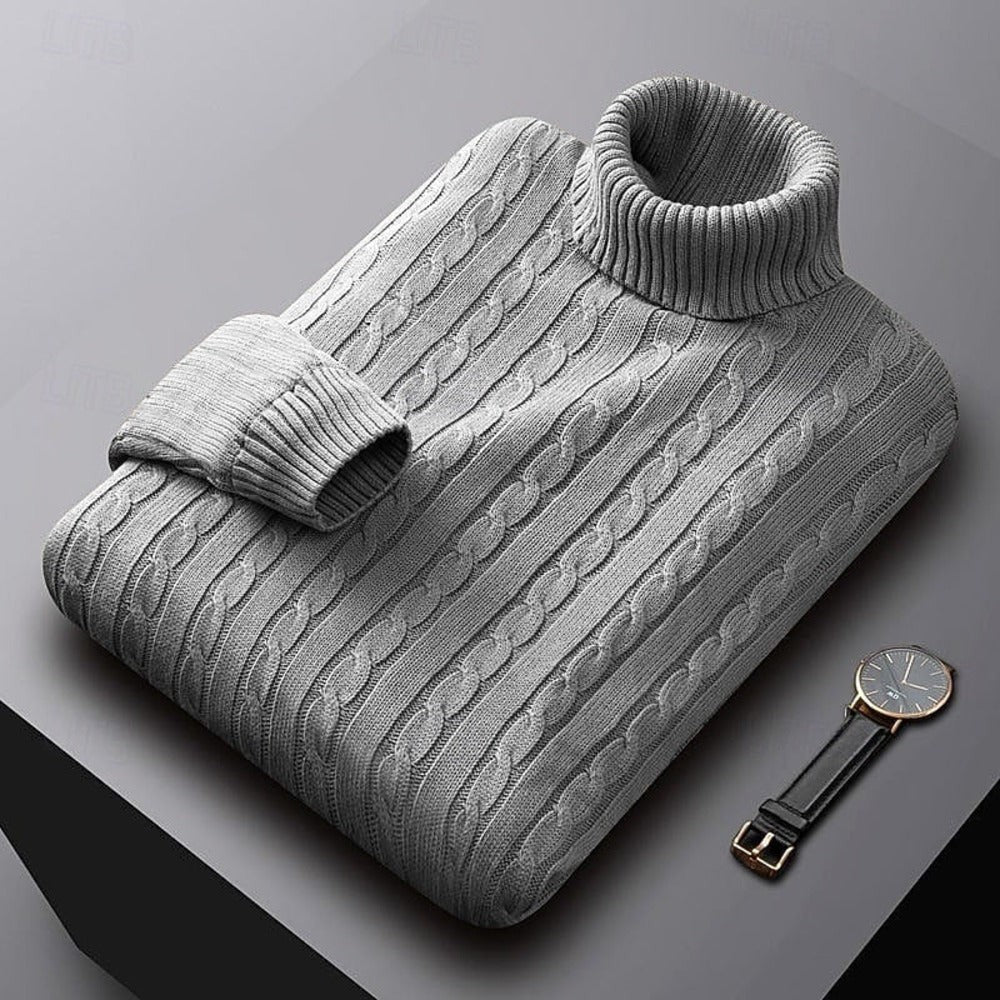 Kaven - Men's Cable Knit Turtleneck Jumper Fold-Over Neck