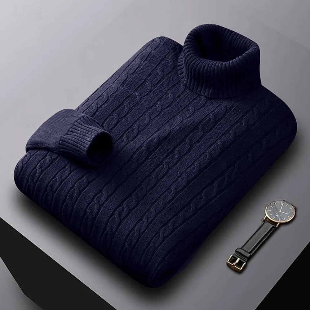 Kaven - Men's Cable Knit Turtleneck Jumper Fold-Over Neck