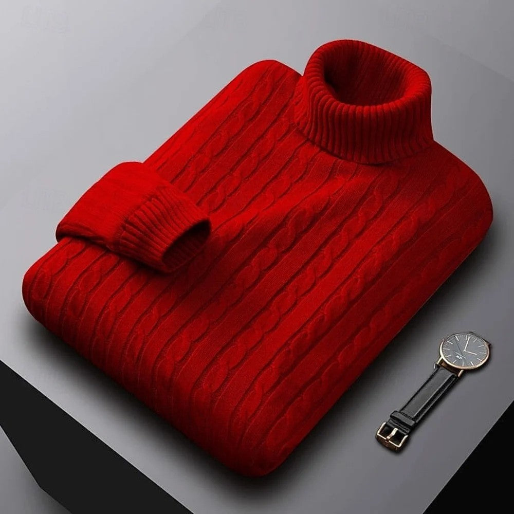 Kaven - Men's Cable Knit Turtleneck Jumper Fold-Over Neck