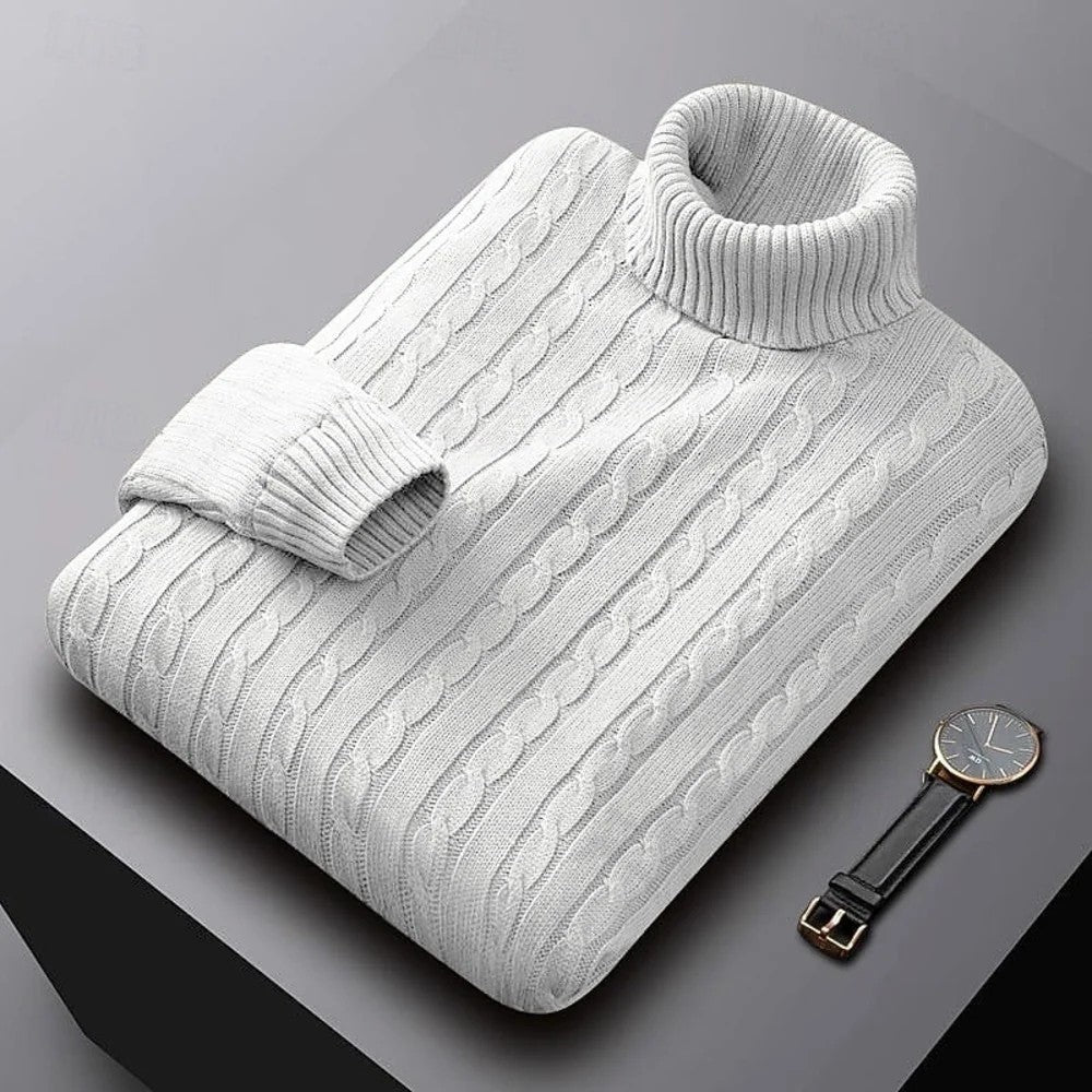 Kaven - Men's Cable Knit Turtleneck Jumper Fold-Over Neck