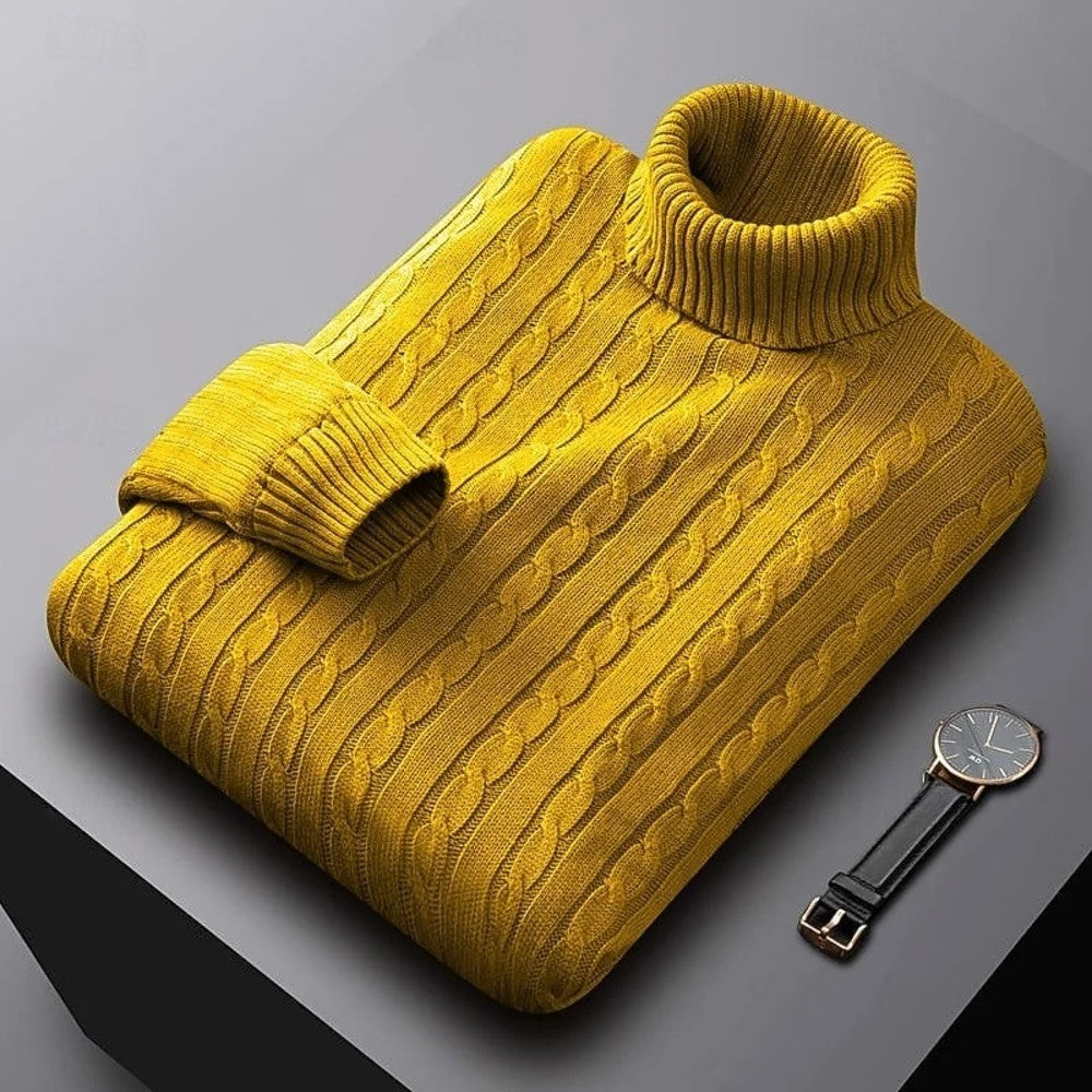 Kaven - Men's Cable Knit Turtleneck Jumper Fold-Over Neck