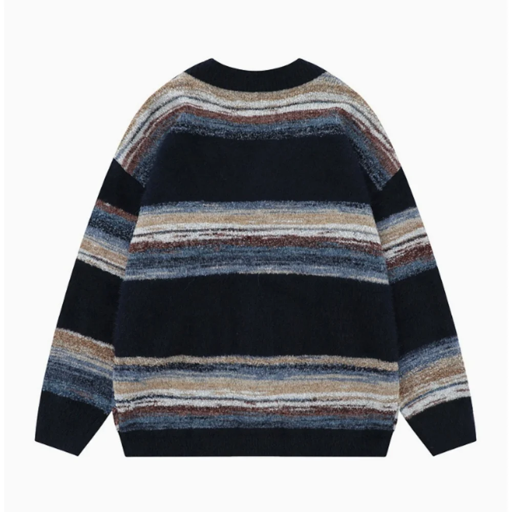 Kaven - Men's Cardigan Striped V-Neck Button Brushed Knit