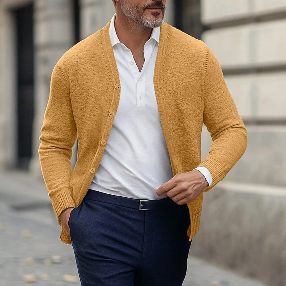 Kaven - Men's Cardigan V-Neck Fine Knit Five Button