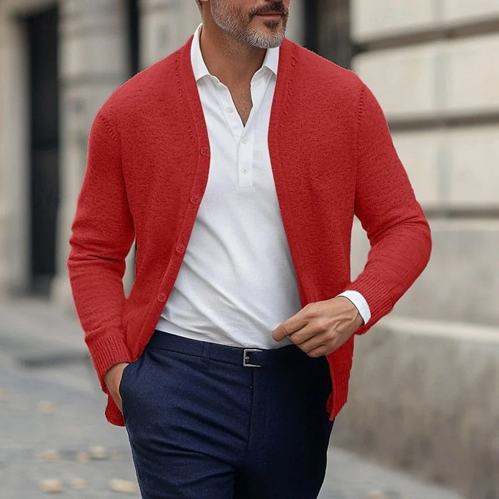 Kaven - Men's Cardigan V-Neck Fine Knit Five Button