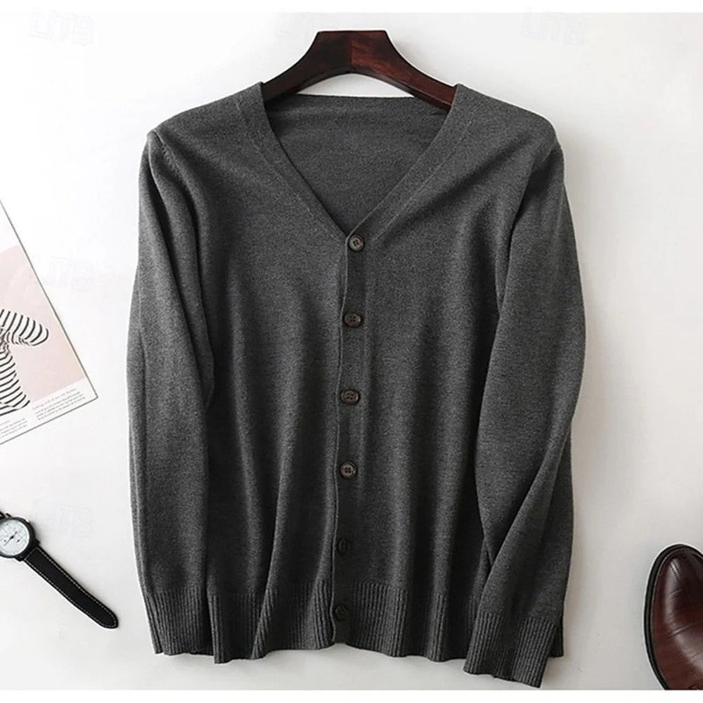 Kaven - Men's Cardigan V-Neck Fine Knit Five Button