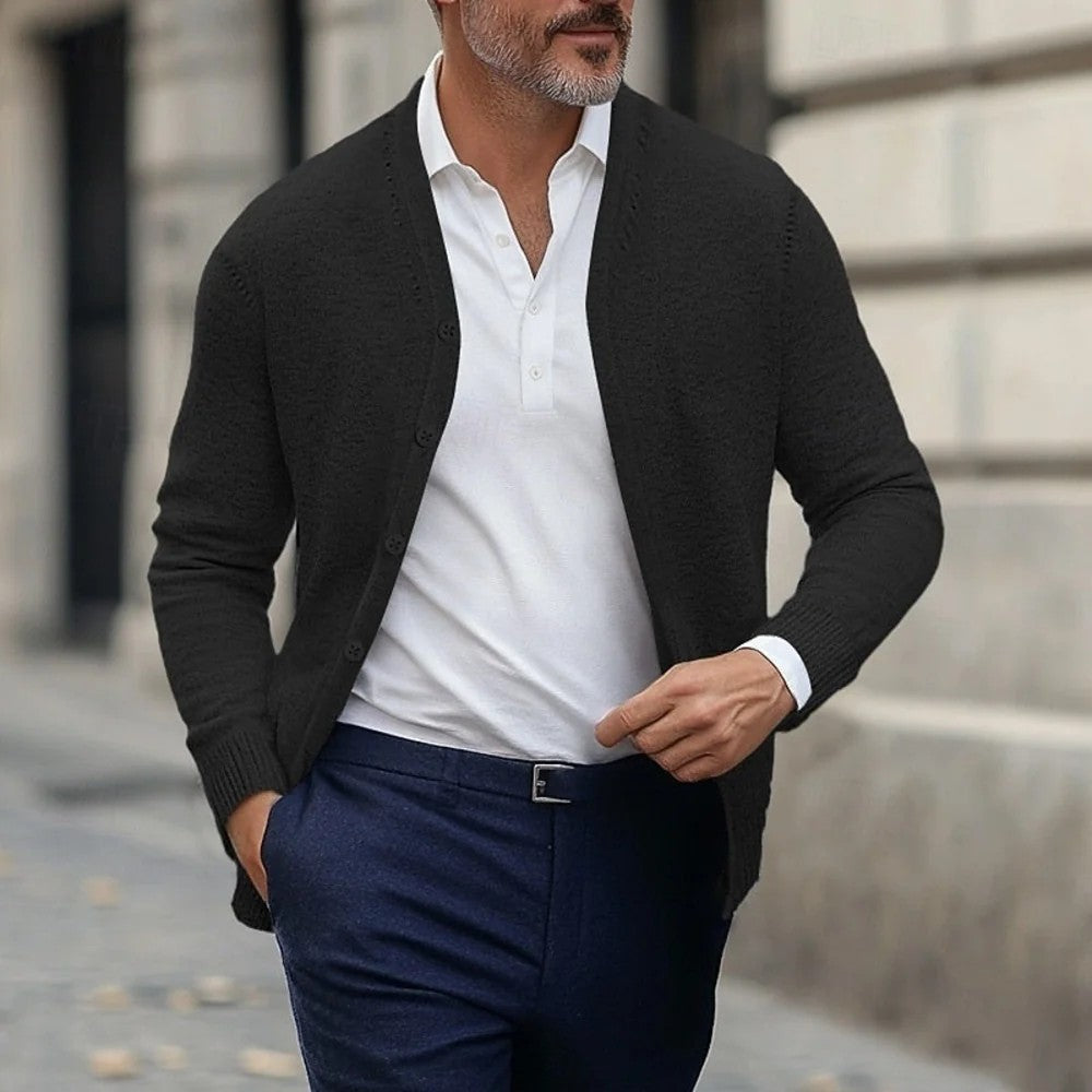 Kaven - Men's Cardigan V-Neck Fine Knit Five Button