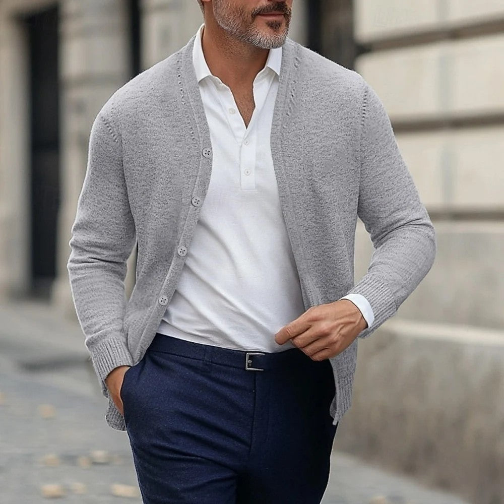 Kaven - Men's Cardigan V-Neck Fine Knit Five Button