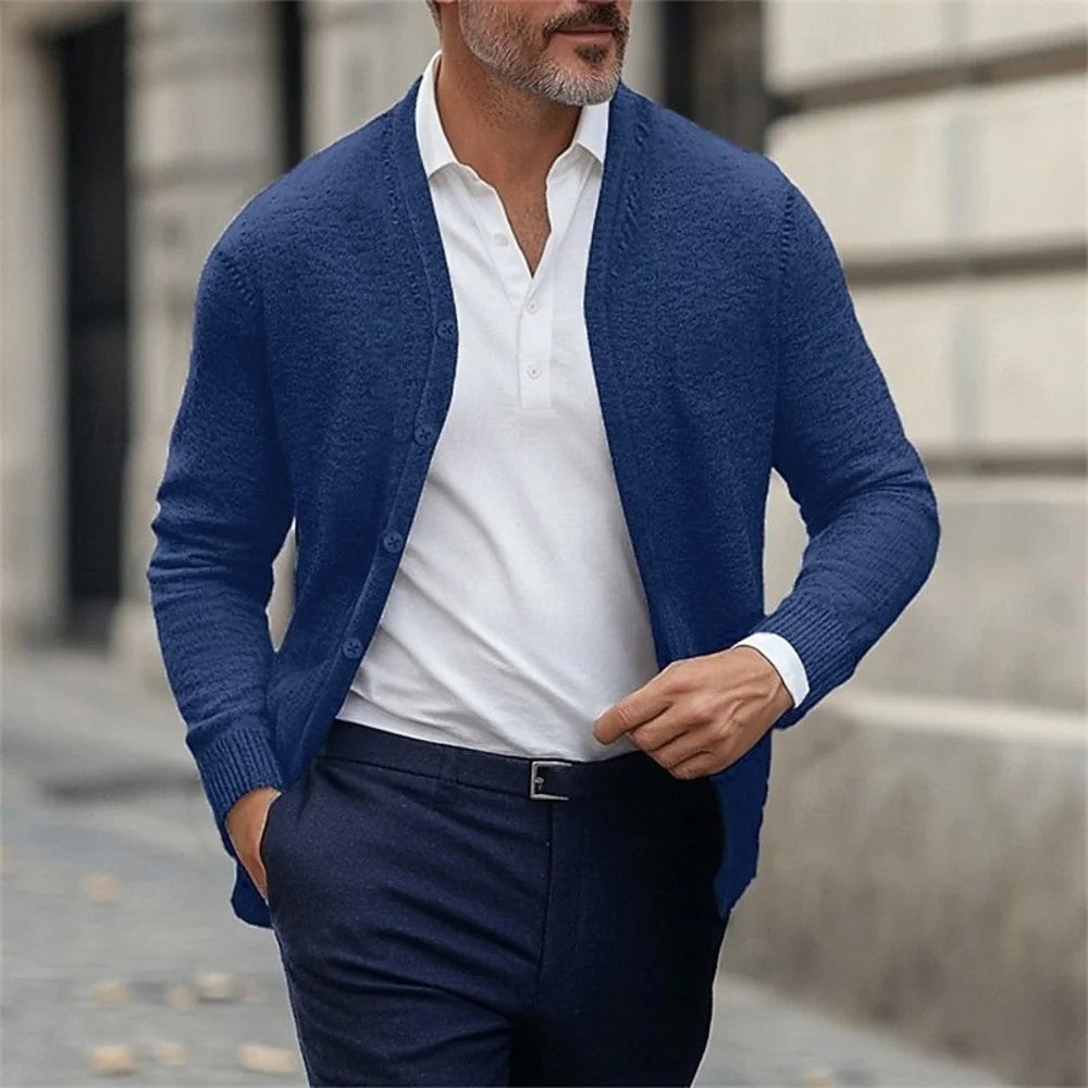 Kaven - Men's Cardigan V-Neck Fine Knit Five Button