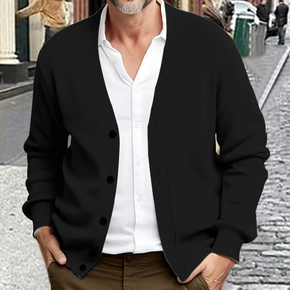Kaven - Men's Cardigan V-Neck Five Button Fine Knit