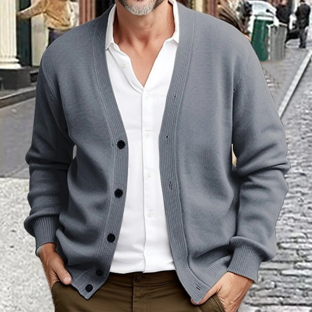 Kaven - Men's Cardigan V-Neck Five Button Fine Knit