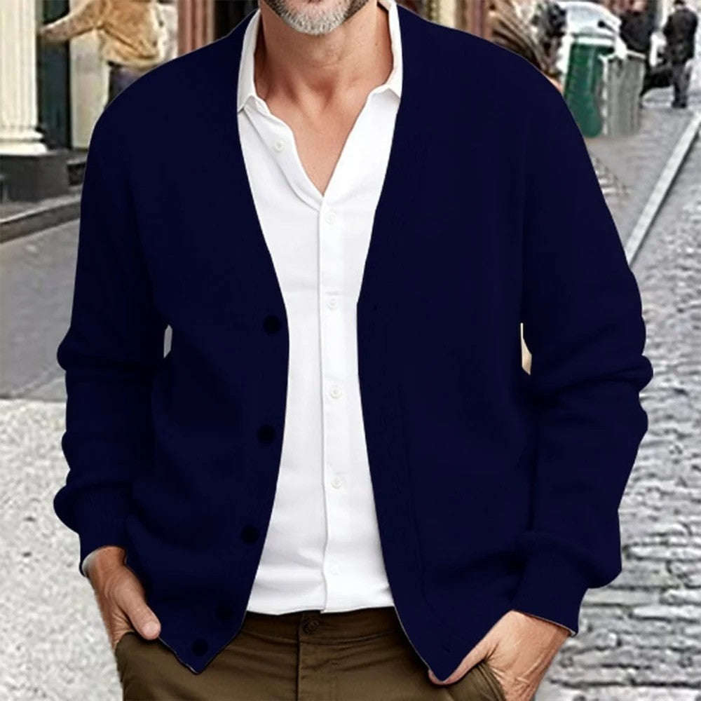 Kaven - Men's Cardigan V-Neck Five Button Fine Knit