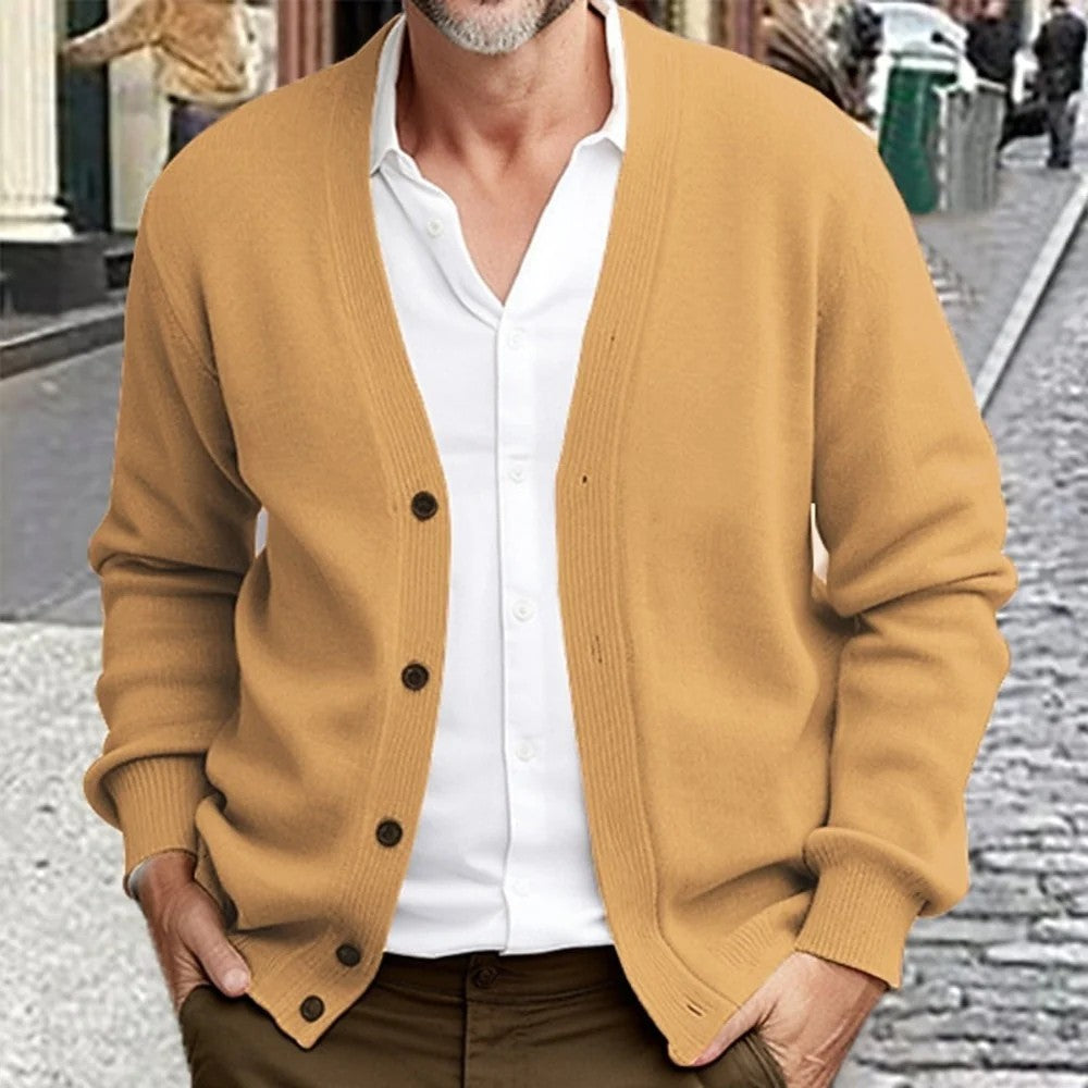 Kaven - Men's Cardigan V-Neck Five Button Fine Knit