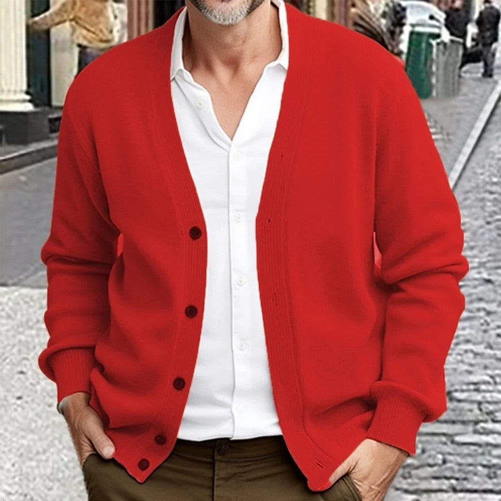 Kaven - Men's Cardigan V-Neck Five Button Fine Knit
