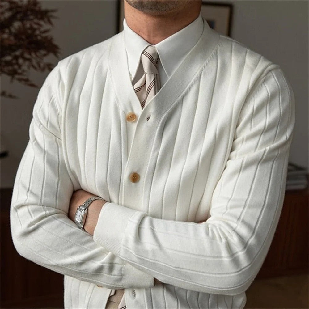 Kaven - Men's Cardigan V-Neck Ribbed Knit Button Front
