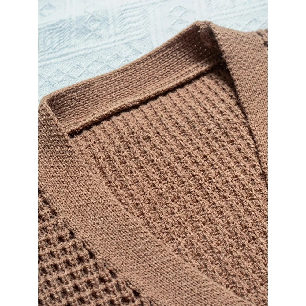 Kaven - Men's Cardigan Waffle Knit V-Neck Patch Pockets