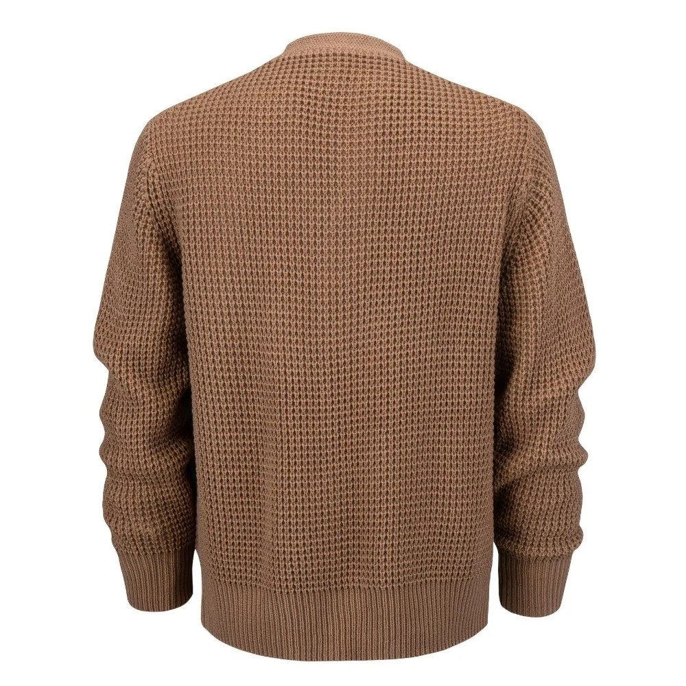 Kaven - Men's Cardigan Waffle Knit V-Neck Patch Pockets