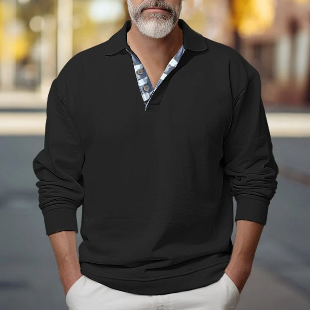 Kaven - Men's Collared Sweatshirt Button Placket Brushed Fleece