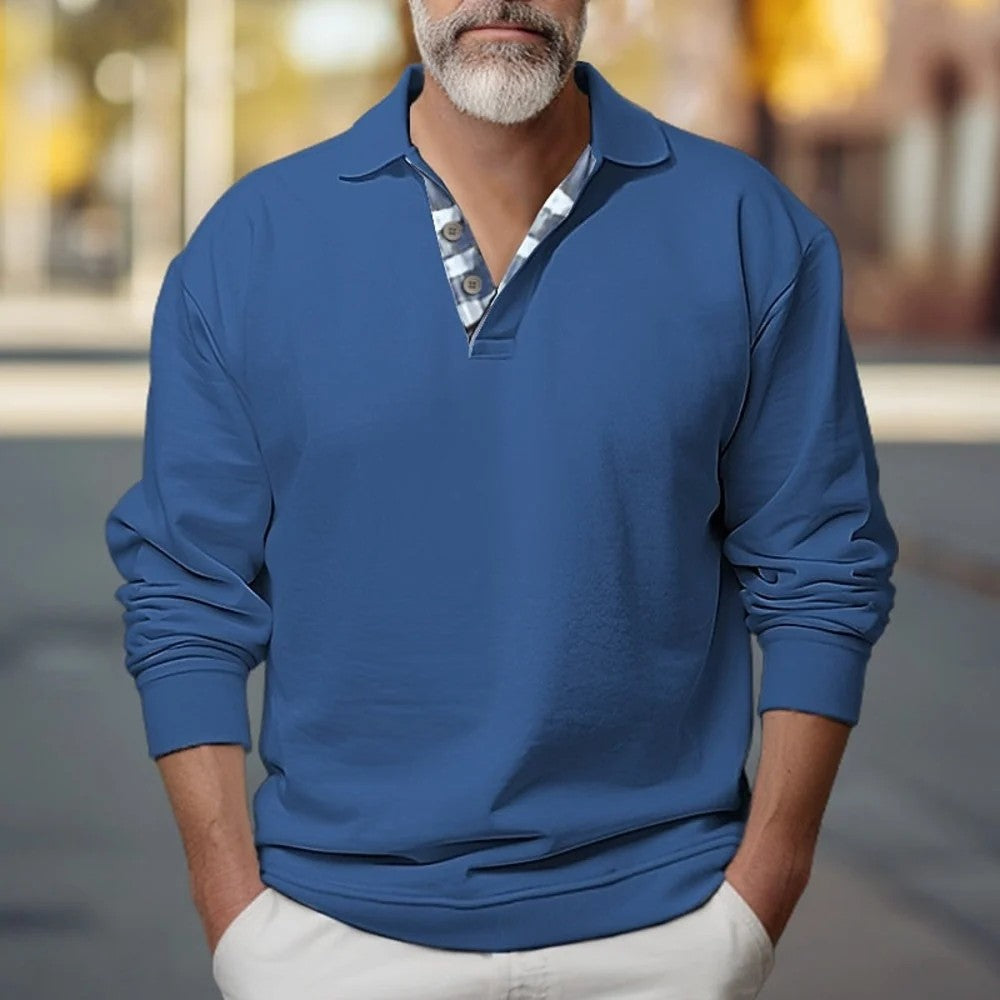 Kaven - Men's Collared Sweatshirt Button Placket Brushed Fleece