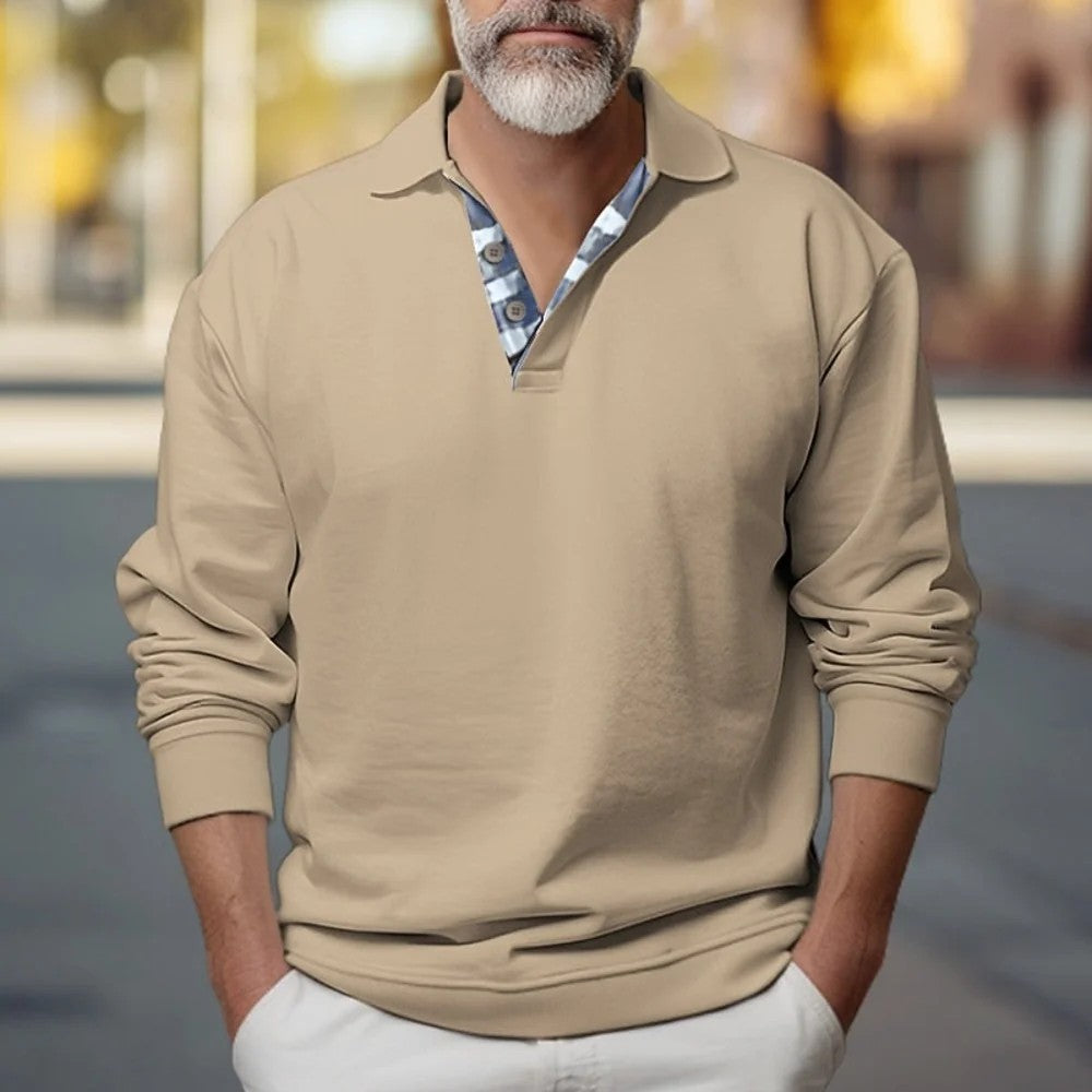Kaven - Men's Collared Sweatshirt Button Placket Brushed Fleece