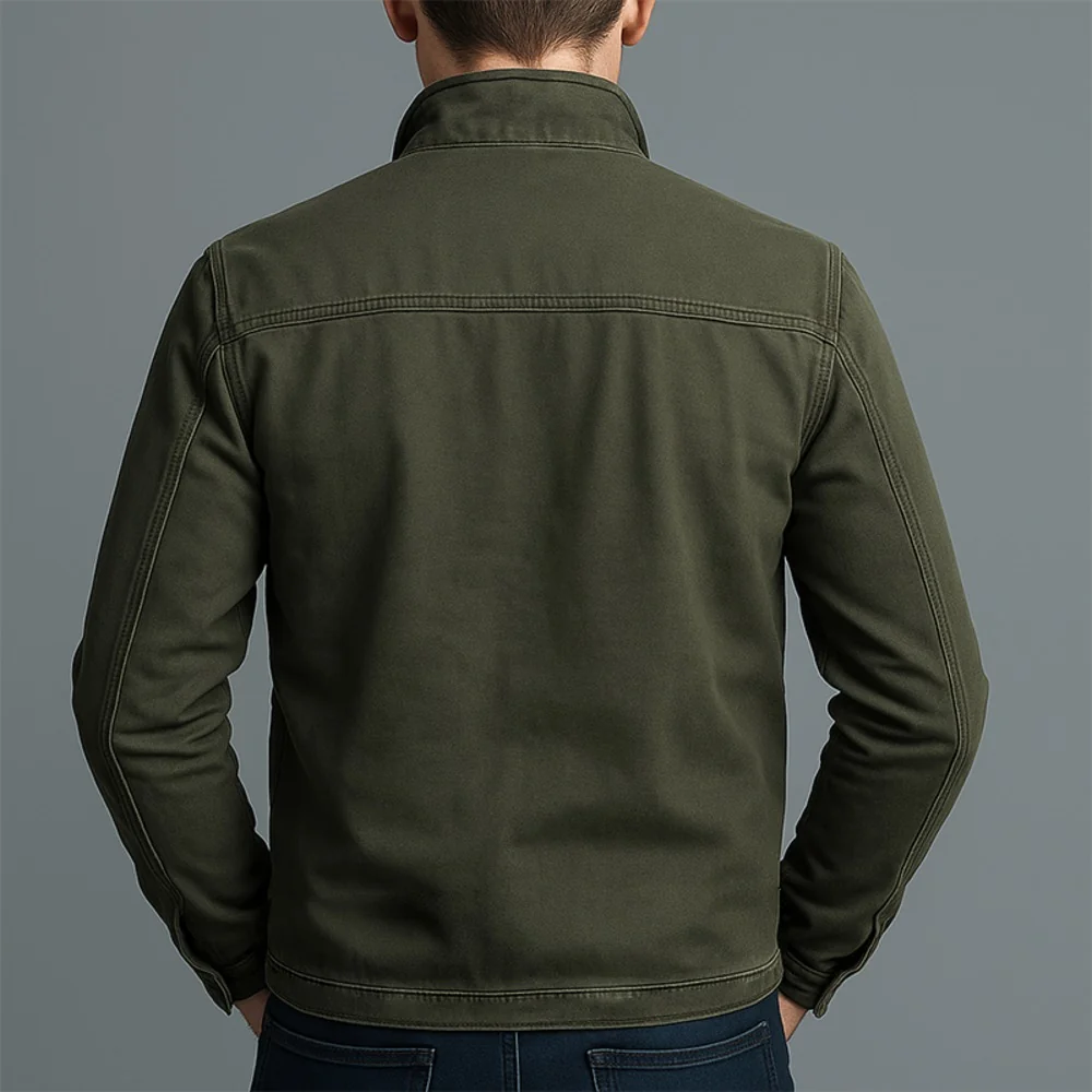 Kaven - Men's Cotton Zip Jacket Stand Collar Windproof Chest Pockets