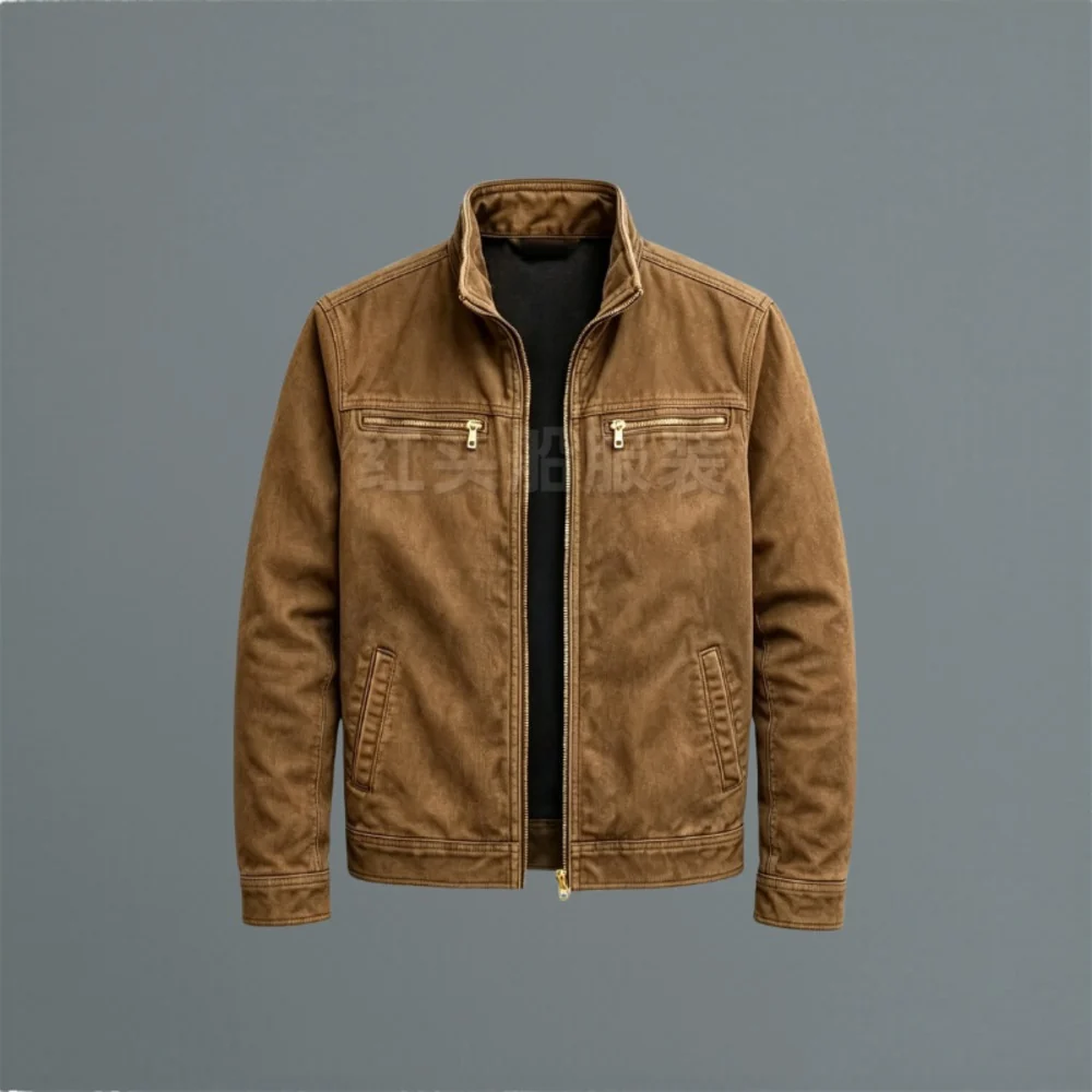 Kaven - Men's Cotton Zip Jacket Stand Collar Windproof Chest Pockets