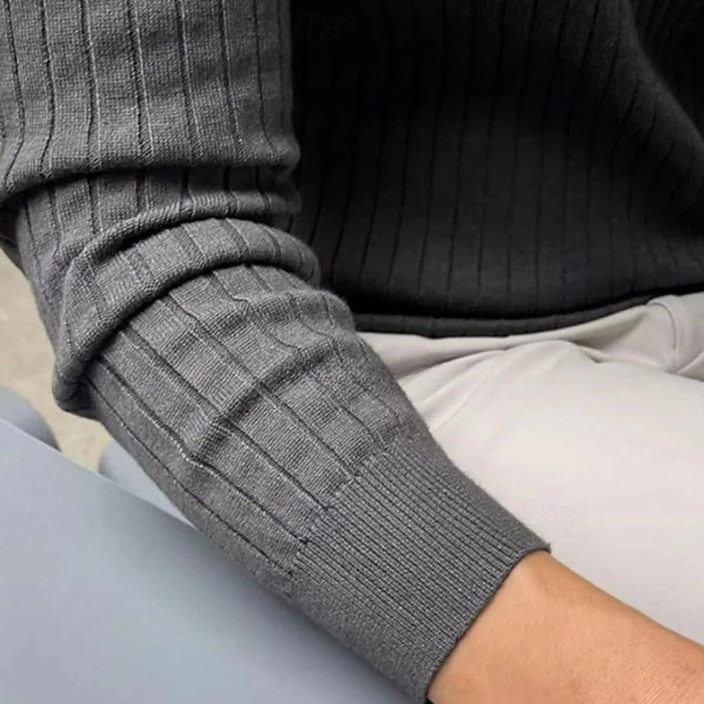 Kaven - Men's Henley Jumper Ribbed Knit Button Placket
