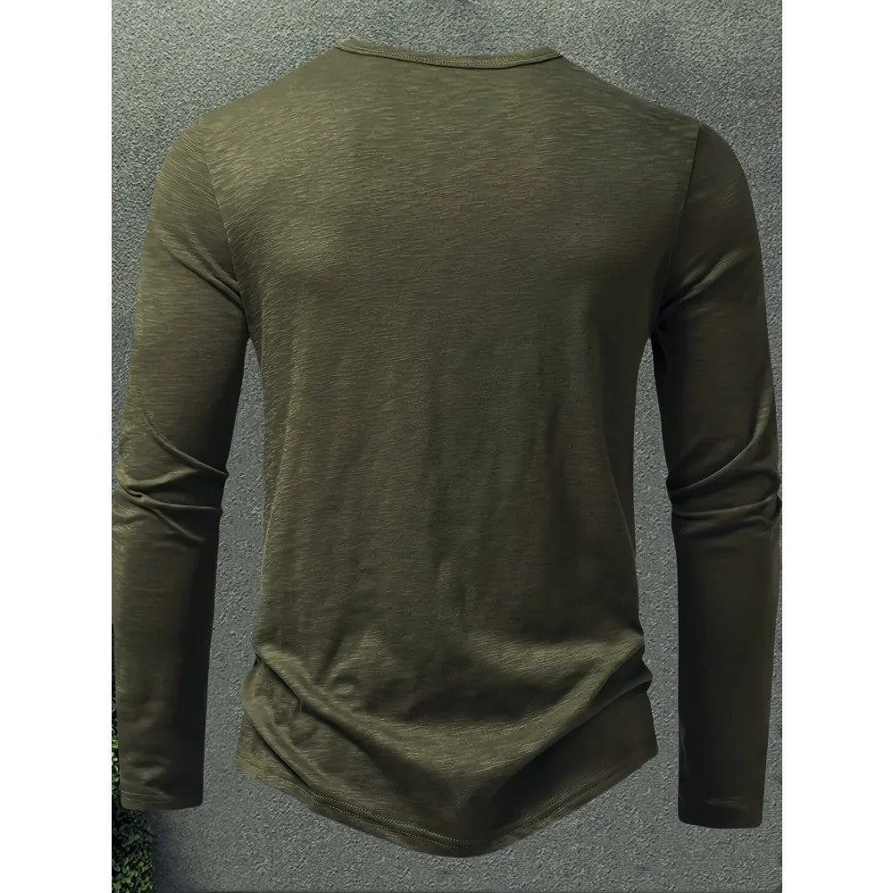 Kaven - Men's Henley Long Sleeve Slub Jersey Three-Button