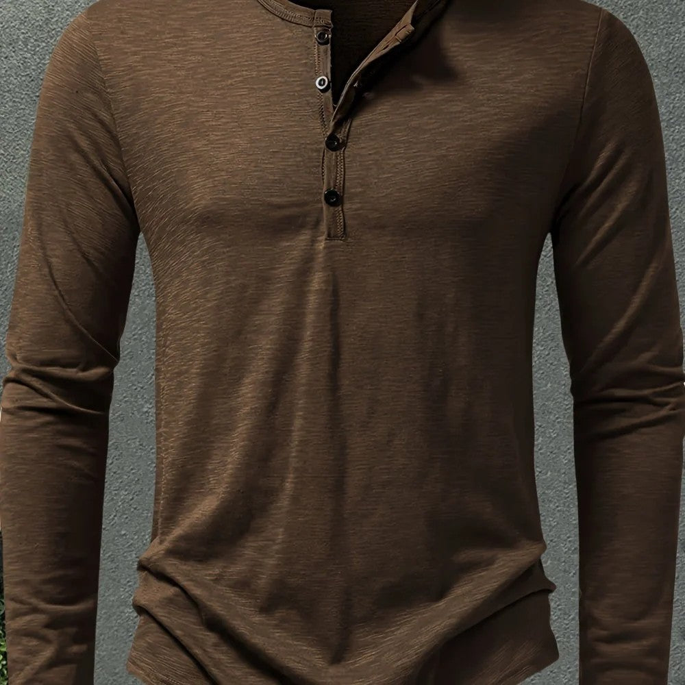 Kaven - Men's Henley Long Sleeve Slub Jersey Three-Button