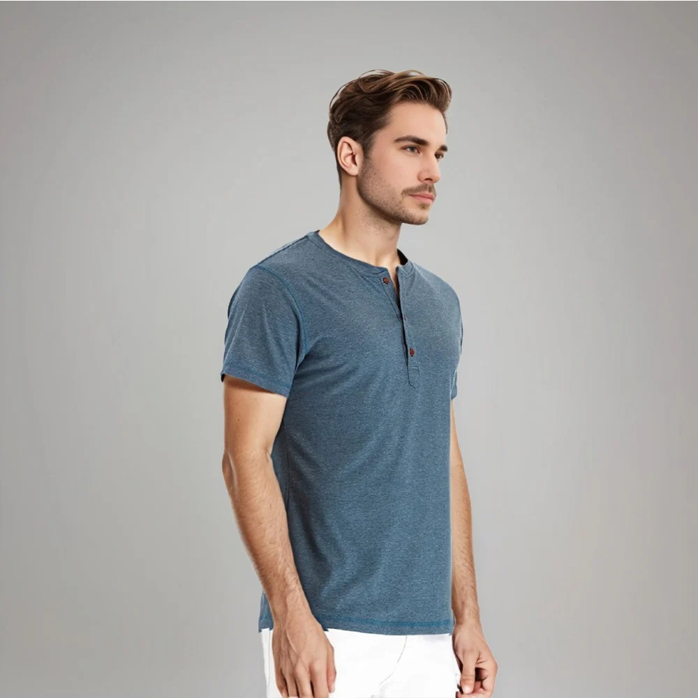 Kaven - Men's Henley T-Shirt Short Sleeve Three-Button Relaxed Fit